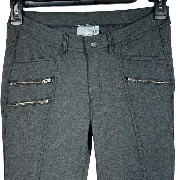 Athleta SZ 6 Ponte Moto 2.0 Pants Mid-Rise Zip-Fly Pocket Stretch Gray Heathered - Picture 2 of 8